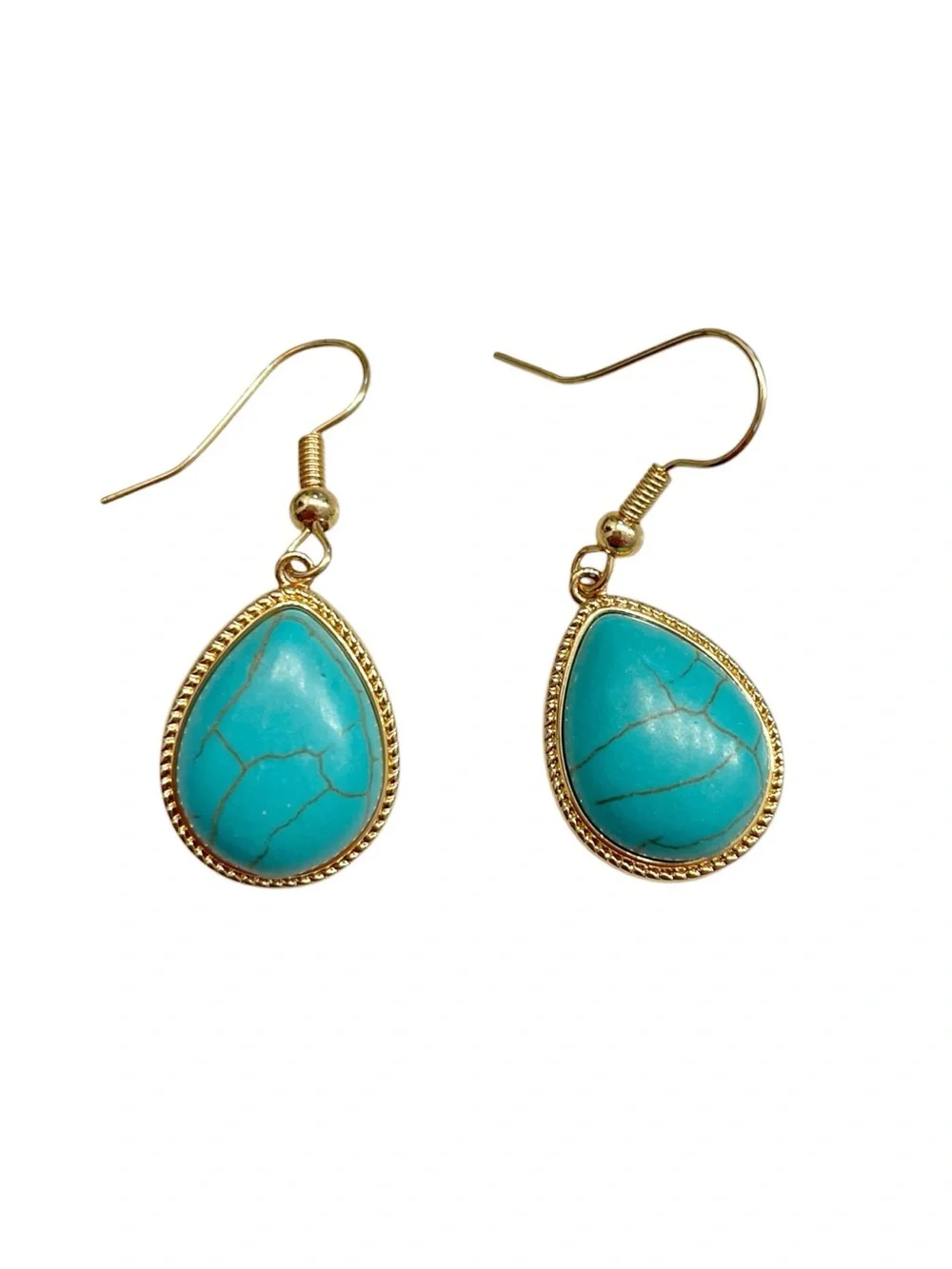 Blue Turquoise Gold Western Cowgirl Dangle Drop Earrings